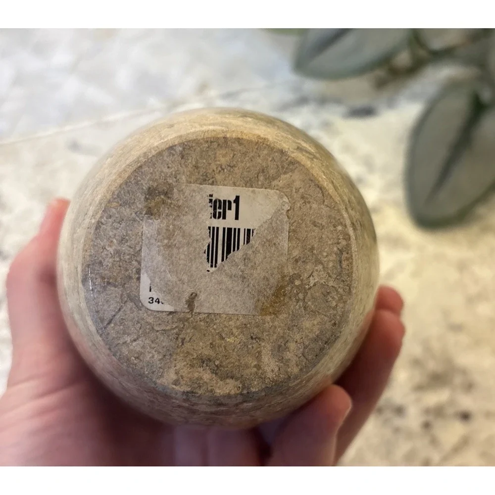 Pier One Tan Solid Stone Vase Fossilized Architectural Decor Office Brutalist‎